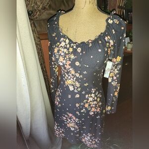 Chic Floral Fake Button-Down Long Sleeve Dress